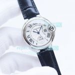 Copy Cartier Ballon Bleu SS White Roman Dial Leather Strap Quartz Watch 33MM	
